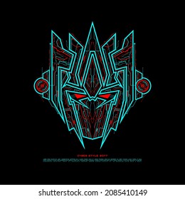 Modern Cyber Style Line Art Robot Head