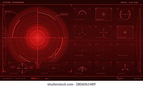 Modern cybersecurity interface showing threat level charts, warning signals, and status gauges on a red warning interface.