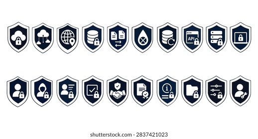 Modern cybersecurity shield icon collection featuring data protection, digital privacy, cloud security, database protection, API security, server , identity authentication, secure access, encrypted information, and online safety concepts. The cohesive set uses shield and lock symbols to represent cyber defense and advanced information security. Ideal for technology websites, cybersecurity platforms, security dashboards, mobile applications, presentations, and digital protection projects.

#Cybersecurity #DataSecurity #DigitalProtection #Privacy #CyberDefense #SecurityIcons #InformationSecurity #Technology #VectorIcons #OnlineSecurity