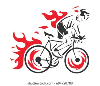 Modern Cycling Action Silhouette Logo - Aggressive On Fire Cyclist