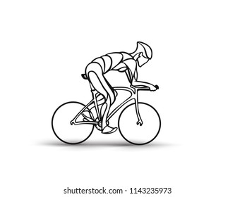 Modern Cycling Athlete In Action line drawing, Vector Illustration