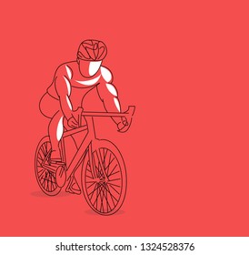 Modern Cycling Athlete In Action Line Art Drawing, Vector Illustration