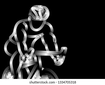 Modern Cycling Athlete In Action Line Art Drawing, Vector Illustration