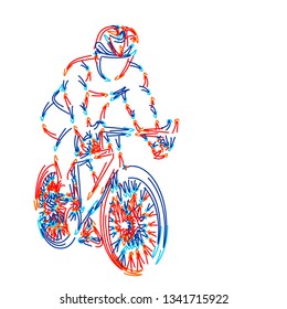 Modern Cycling Athlete In Action Line Art Drawing, 3d Color line art ( RGB ) vector illustration.