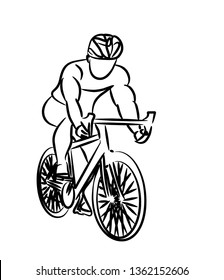 Modern Cycling Athlete In Action Line Art Drawing, Line art vector illustration.