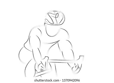 Modern Cycling Athlete In Action Line Art Drawing, Line art vector illustration.