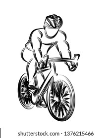 Modern Cycling Athlete In Action Line Art Drawing, Line art vector illustration.