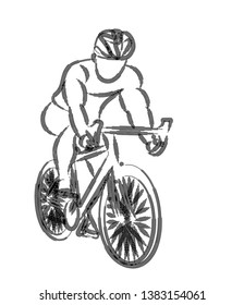 Modern Cycling Athlete In Action Line Art Drawing, Line art vector illustration.