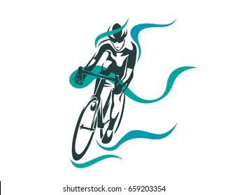 Modern Cycling Athlete In Action Silhouette Logo - Professional Cyclist In Motion