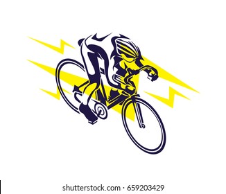 Modern Cycling Athlete In Action Silhouette Logo - Lightning Speed Cyclist