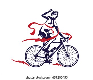 Modern Cycling Athlete In Action Silhouette Logo - The Finish Line Winner