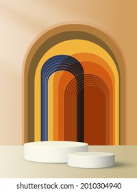 Modernes Zylinderpodium mit leerem Raum und geometrischem Muster. Abstrakte Vektorgrafik 3D-Form für die Anzeige von Werbeartikeln. Muster-Minimal-Szene-Studio
Raumkonzept. 