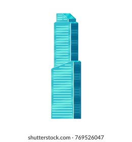 Modern Cylindrical Skyscraper, Business Center, High Rise Building With Mirror Glass Facade, Flat Vector Illustration Isolated On White Background. Flat Modern Mirrored Skyscraper, Office Building