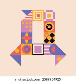 Modern cyrillic bauhaus font, geometric swiss type. Vector alphabet, cyrillic font typography, colorful letters. Brutalism uppercase creative vibrant font