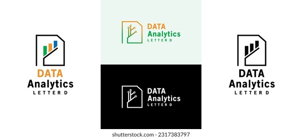 Modern D letter data analysis logo design for data finance, investment icon vector design
