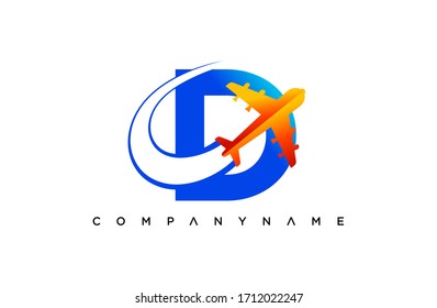 Modern D Letter flying, logistic and  travel company logo. creative emblem  aircraft design. initial brand template.