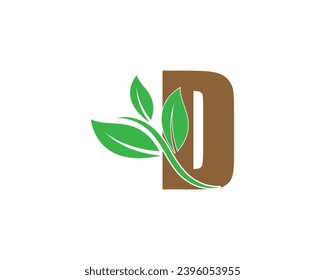 Modern D letter logo design with leaf