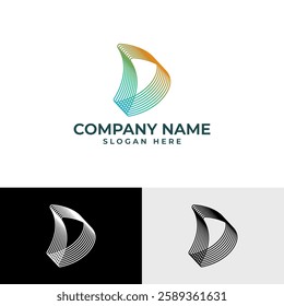 Modern "D" logo lettermark. Dynamic, flowing lines with a vibrant gradient, creating a wave-like, abstract symbol. ideal for startups, tech, or modern brands. Clean, smooth, minimalist