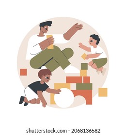 Modern dads abstract concept vector illustration. Stay-at-home father, house super good dad, involve in childrens live, together with kids, active family, spending time playing abstract metaphor.