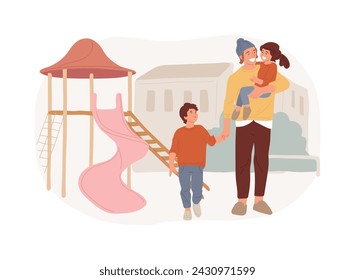 Modern dads isolated concept vector illustration. Stay-at-home father, house super good dad, involve in childrens live, together with kids, active family, spending time playing vector concept.