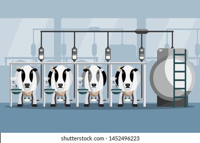 Modern dairy farm. Automated milking and smart farming. Vector illustration EPS 10