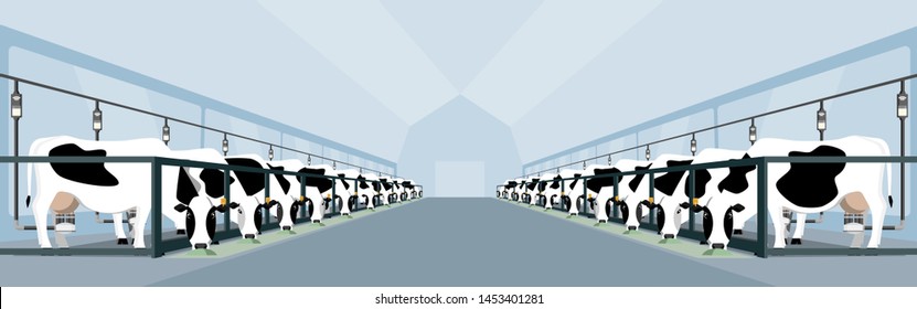 Modern Dairy Farm. Automated Milking And Smart Farming. Vector Illustration EPS 10