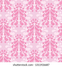Modern Damask Seamless Repeat Vector Pattern.  Light pink with stripes.
