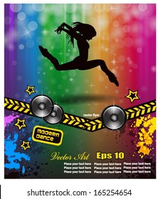 Modern Dance Girl illustration on Colorful Grunge Background. 