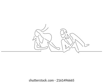 Modern dancers in line art drawing style. Composition of a couple dancing. Black linear sketch isolated on white background. Vector illustration design.