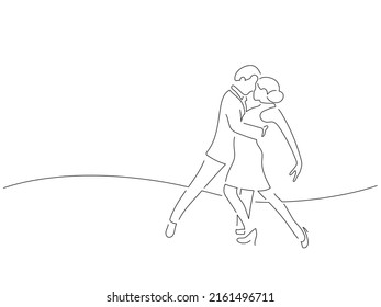 Modern dancers in line art drawing style. Composition of a couple dancing. Black linear sketch isolated on white background. Vector illustration design.