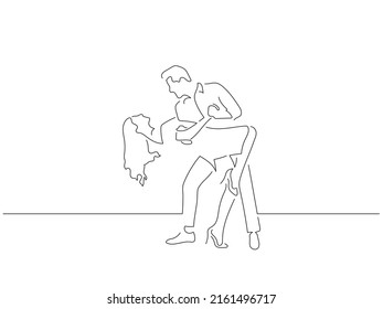 Modern dancers in line art drawing style  Composition couple dancing  Black linear sketch isolated white background  Vector illustration design 