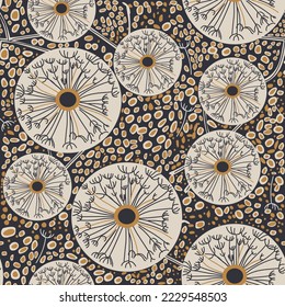 modern dandelion flower dark color seamless vector print surface pattern