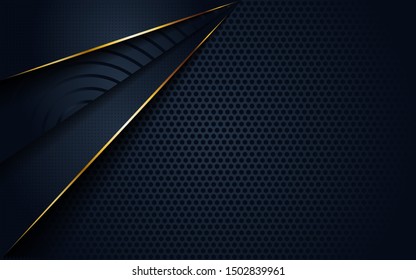 Modern dark 3d abstract background with circular and golden line shape.