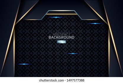 modern dark abstract background with golden line and blue light, overlap layer in paper effect on textured background. 
vector illustration.