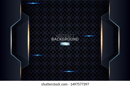 modern dark abstract background with golden line and blue light, overlap layer in paper effect on textured background. 
vector illustration.