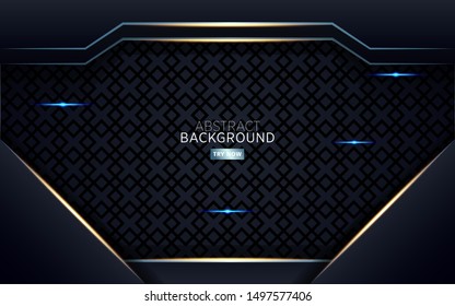 modern dark abstract background with golden line and blue light, overlap layer in paper effect on textured background. 
vector illustration.