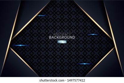modern dark abstract background with golden line and blue light, overlap layer in paper effect on textured background. 
vector illustration.