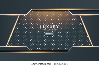 modern dark abstract technology background with gold line and golden rays. Overlap layers with paper effect. Realistic light effect on textured particle background.vector illustration.