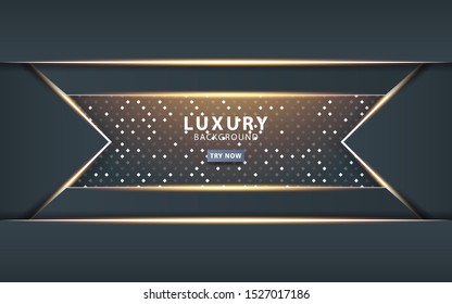modern dark abstract technology background with gold line and golden rays. Overlap layers with paper effect. Realistic light effect on textured particle background.vector illustration.