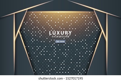 modern dark abstract technology background with gold line and golden rays. Overlap layers with paper effect. Realistic light effect on textured particle background.vector illustration.