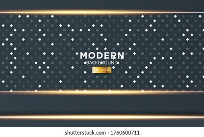 modernes, dunkles, abstraktes Technologie-Hintergrund Banner-Design mit goldener Linie und goldenem Rochen. Überschneidungen mit Papiereffekt. Realistischer Lichteffekt auf strukturiertem Partikelhintergrund.Vektorgrafik.