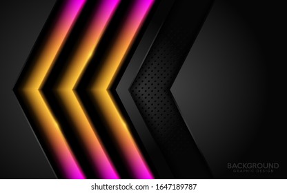 Modern dark background combine with glowing yellow and pink lines. Vector illustration