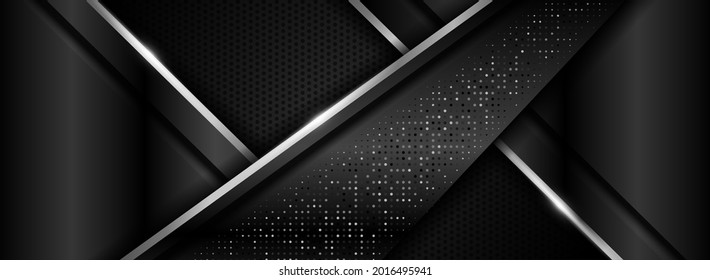 Modern Dark Background Combined with Abstract Silver Element and Overlap Textured Layer.