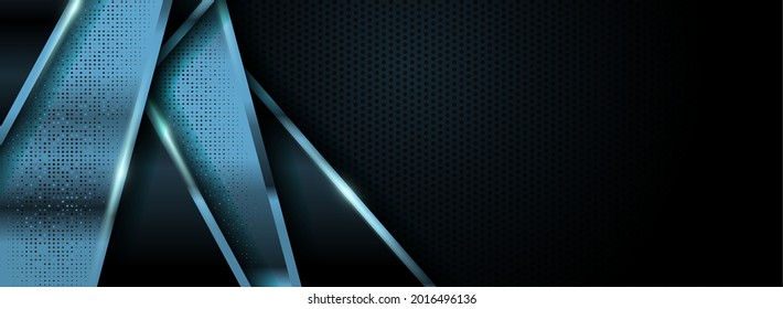 Modern Dark Background Combined with Abstract Blue Metallic Element and Overlap Textured Layer.