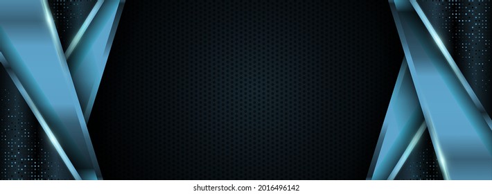 Moderner dunkler Hintergrund kombiniert mit abstraktem, blauem Metallic Element und Überlappung strukturierter Ebene.