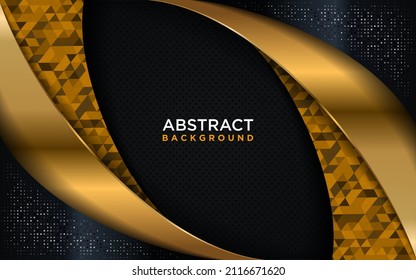 Modern Dark Background Design Combined with Shinny Golden and Polygon Element.