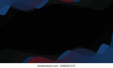 A modern dark background with flowing blue and red waves, creating a sleek and elegant abstract design.

