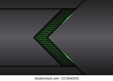 Fondo oscuro moderno Tecnología futurista Flecha plateada con patrón hexágono verde brillante