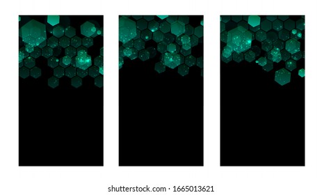 Modern dark background with hexagons for mobile app. Modern dark abstract vector texture. Hexagon pattern. Gradient web ui design. Mobile app interface. Vector illustration layout template design