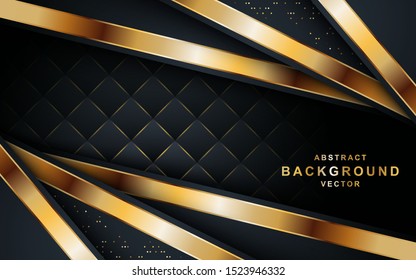 modern dark background shine gold line.Overlap layers with paper effect on textured background. Template vector.